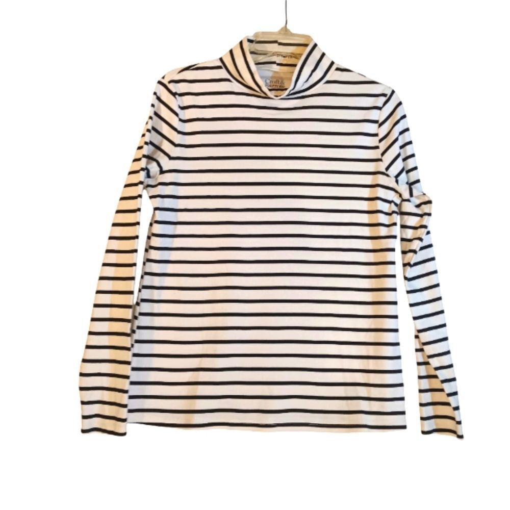 Croft & Barrow Black White Womens Striped Cotton Long Sleeve Turtleneck Top Sz S